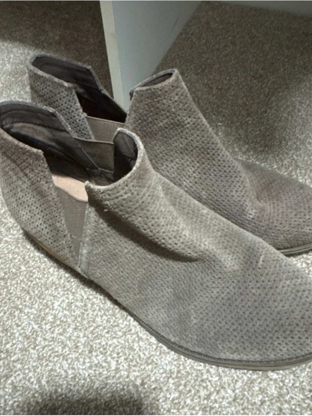 Women's Taupe Suede Perforated Ankle Bootie